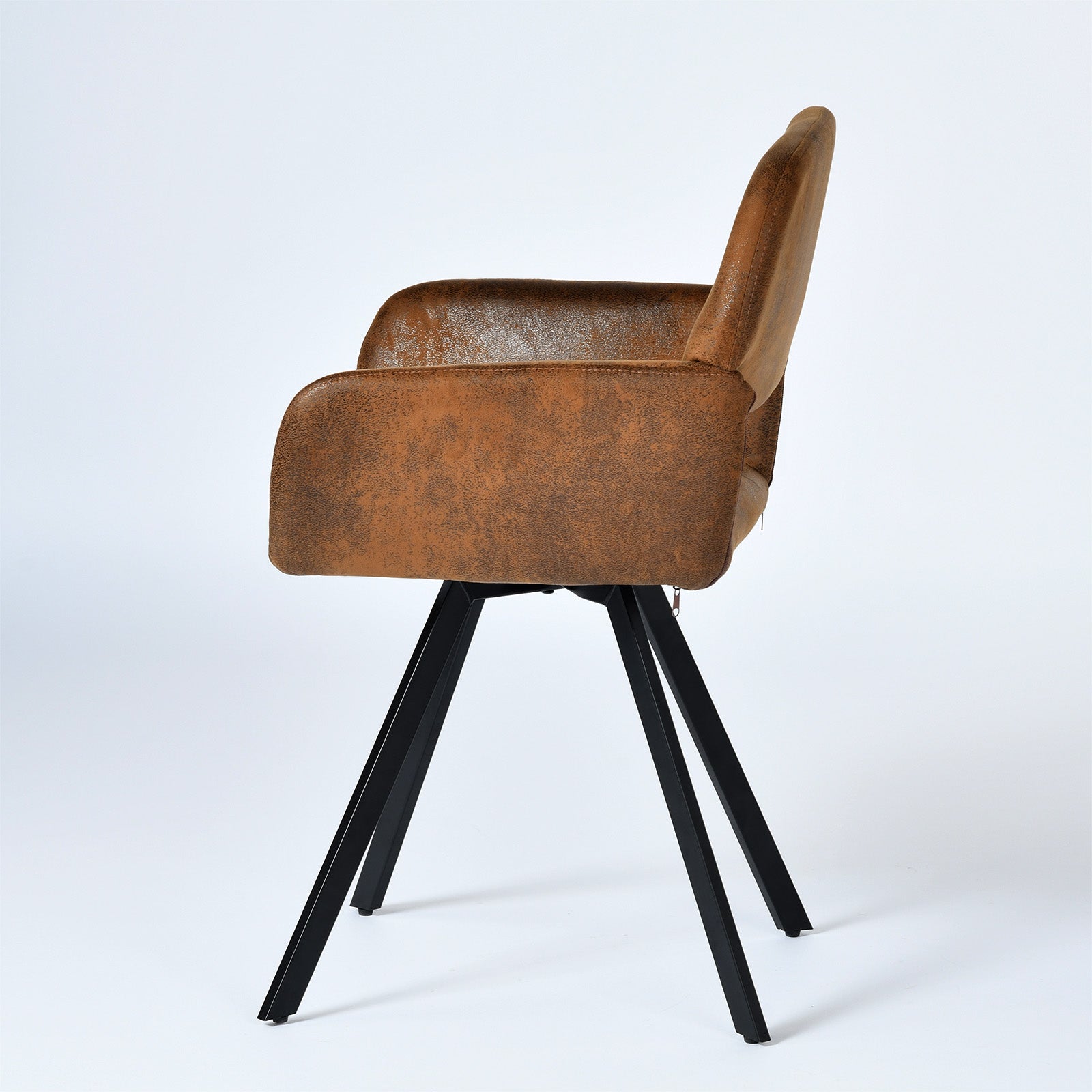 Set of Two Espresso and Black Faux Suede and Steel Dining Arm Chairs