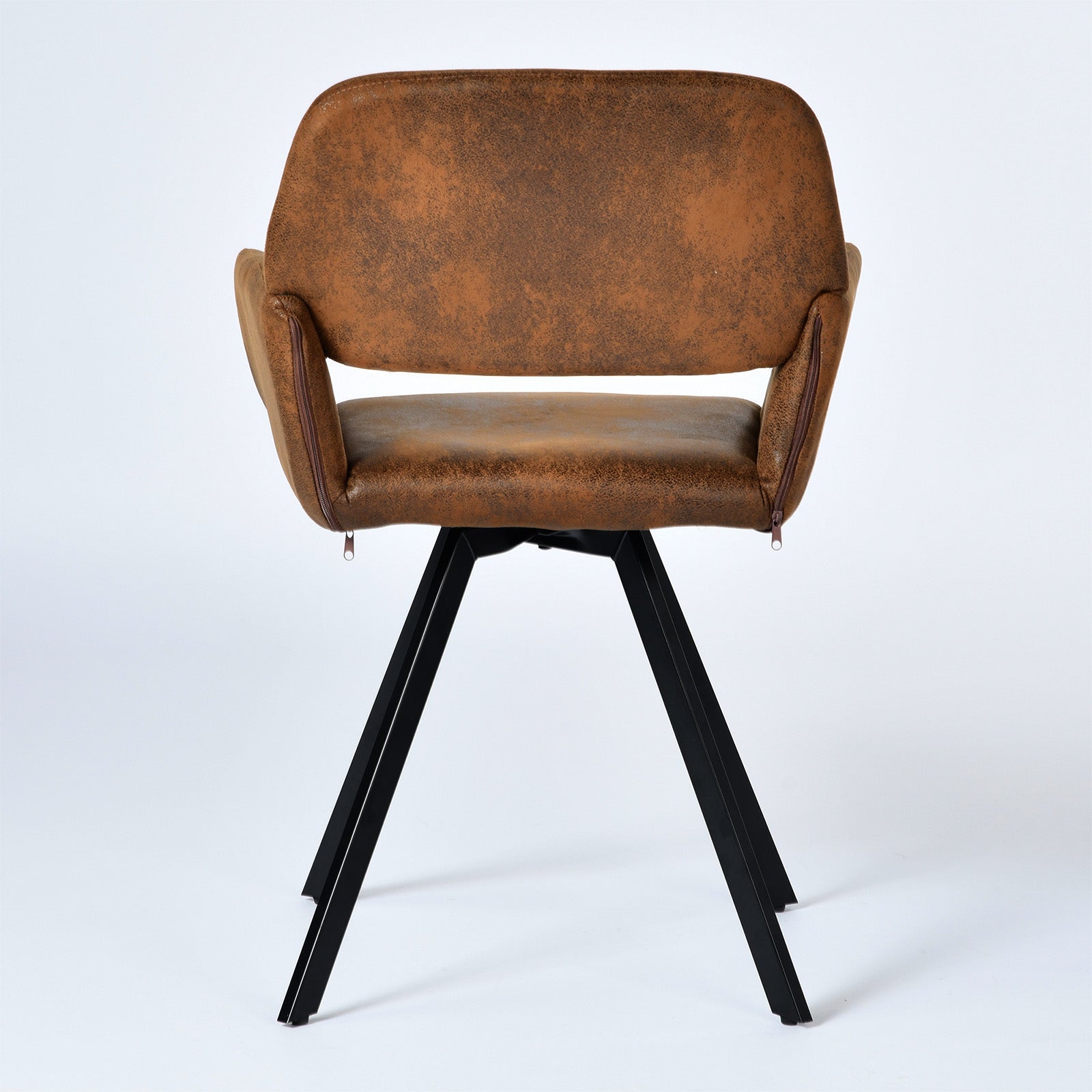 Set of Two Espresso and Black Faux Suede and Steel Dining Arm Chairs