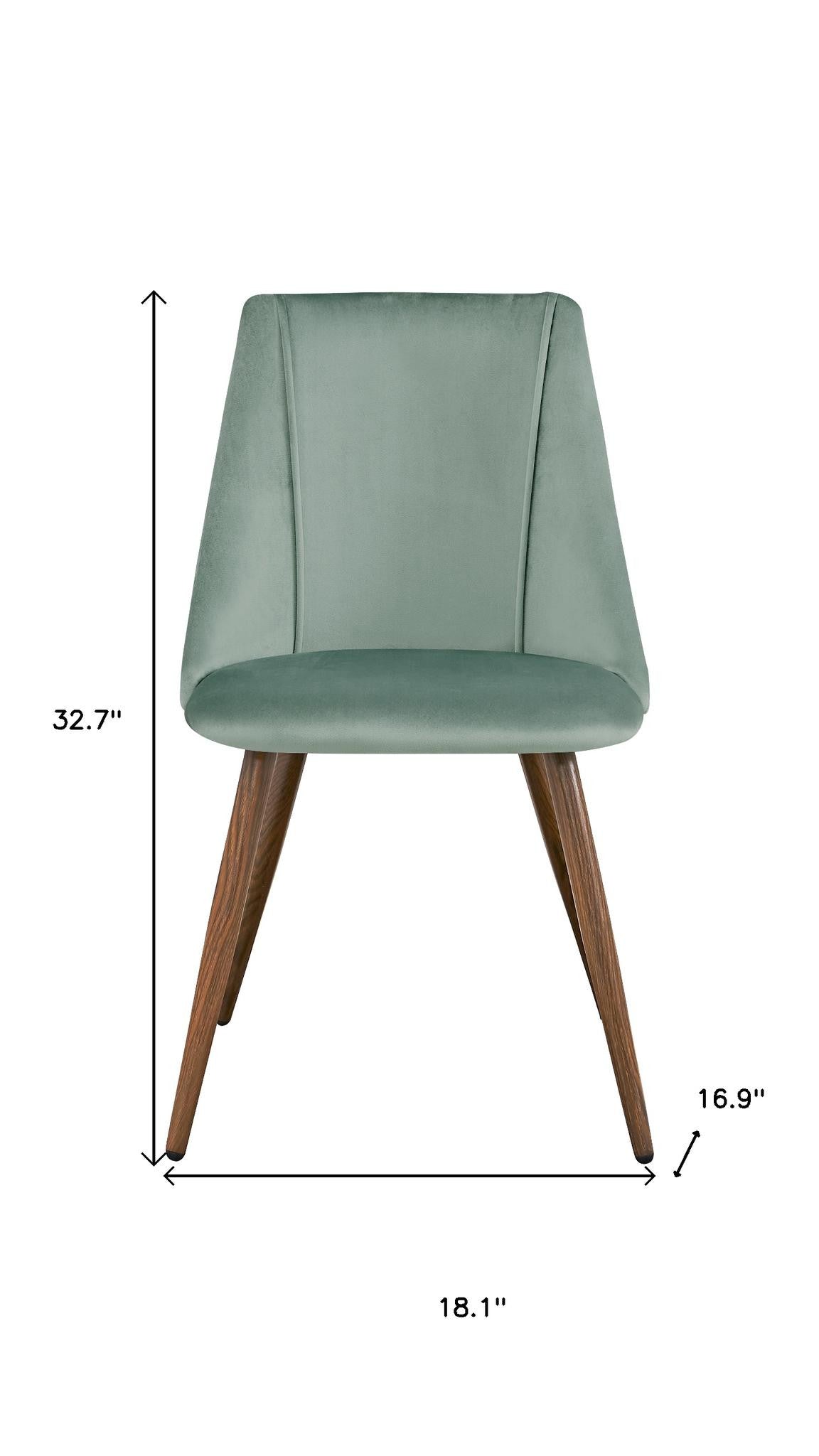 Set of Two Green and Brown Velvet and Steel Dining Side Chairs