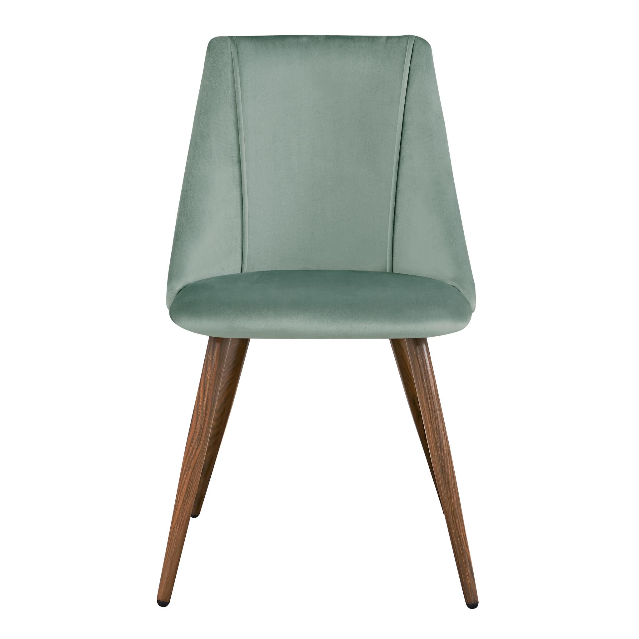 Set of Two Green and Brown Velvet and Steel Dining Side Chairs