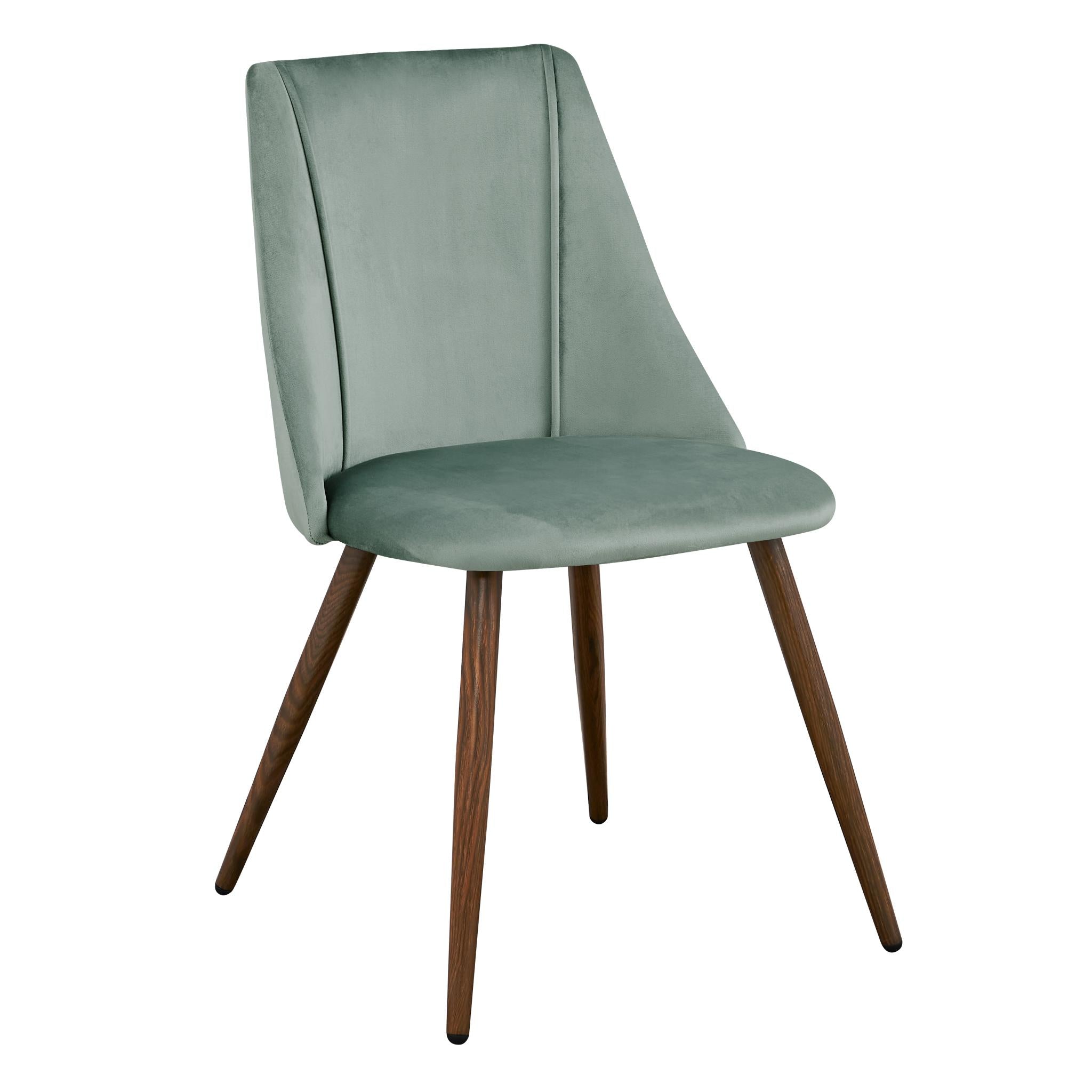 Set of Two Green and Brown Velvet and Steel Dining Side Chairs