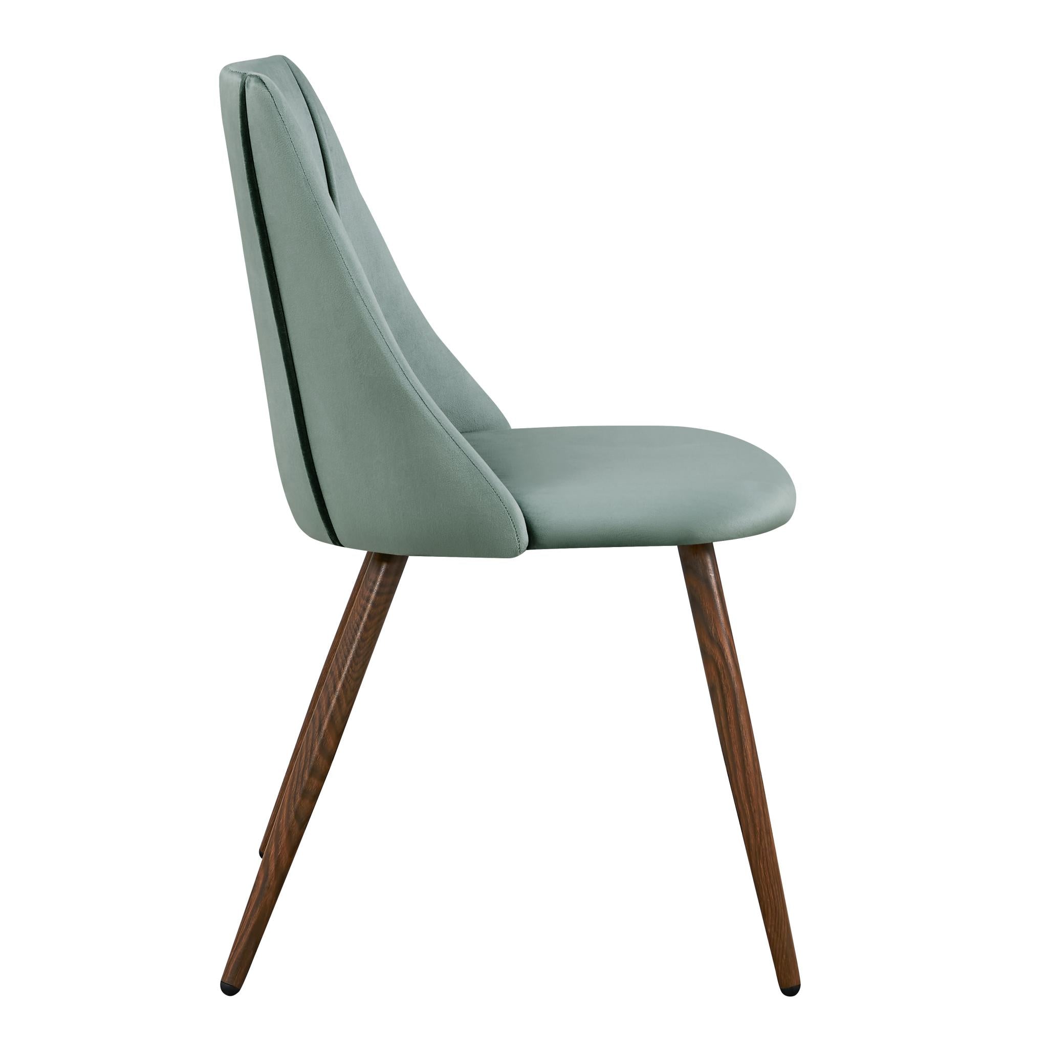 Set of Two Green and Brown Velvet and Steel Dining Side Chairs