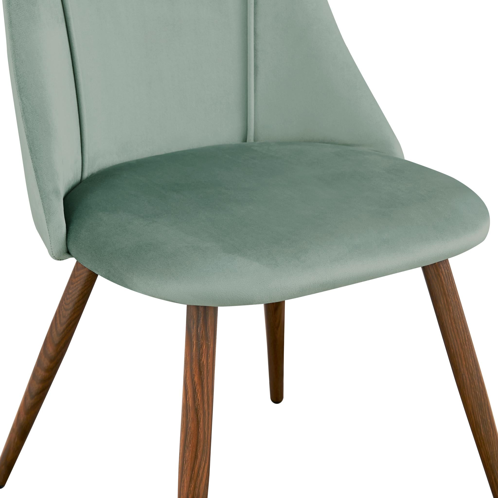 Set of Two Green and Brown Velvet and Steel Dining Side Chairs