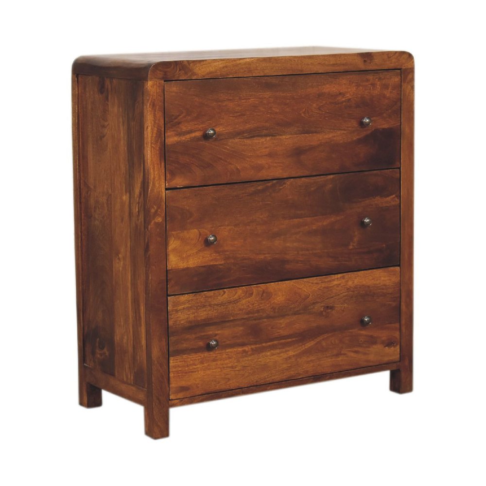 28" Brown Solid Wood Three Drawer Sideboard