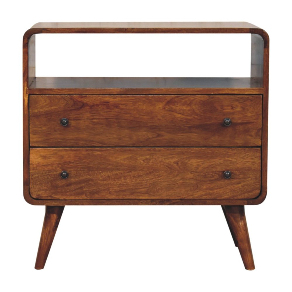 28" Brown Solid Wood Two Drawer Sideboard