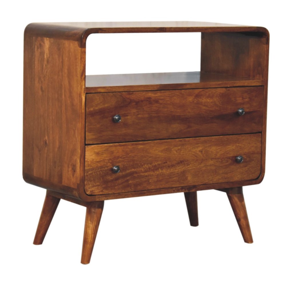 28" Brown Solid Wood Two Drawer Sideboard
