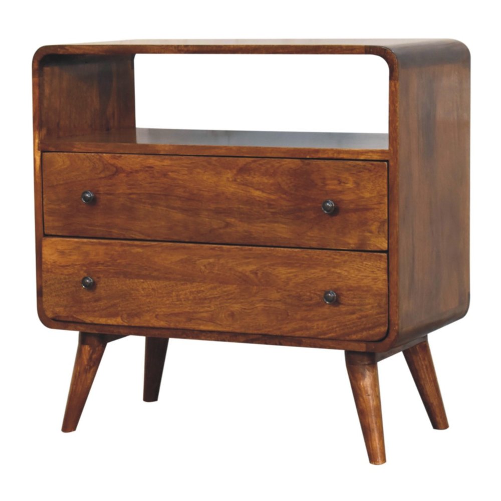 28" Brown Solid Wood Two Drawer Sideboard