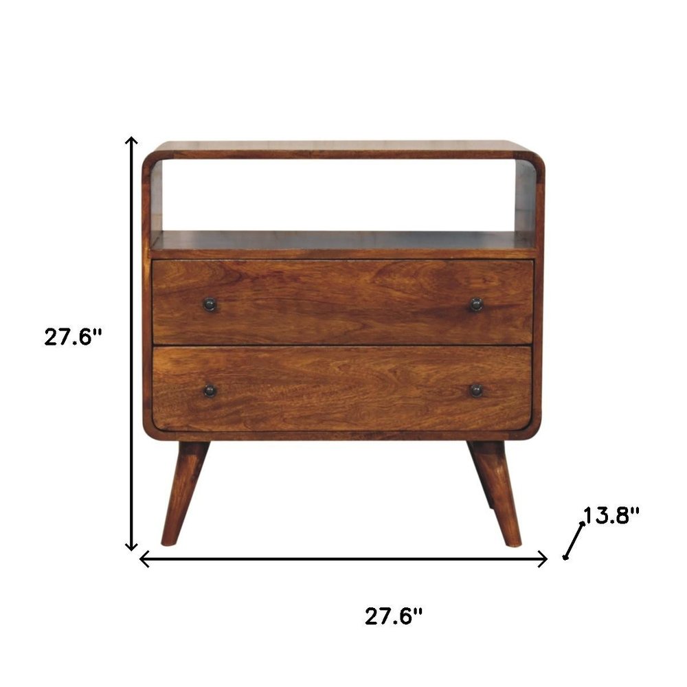 28" Brown Solid Wood Two Drawer Sideboard