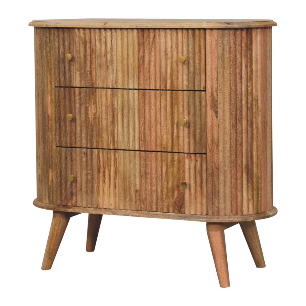 32" Brown Solid Wood Three Drawer Sideboard