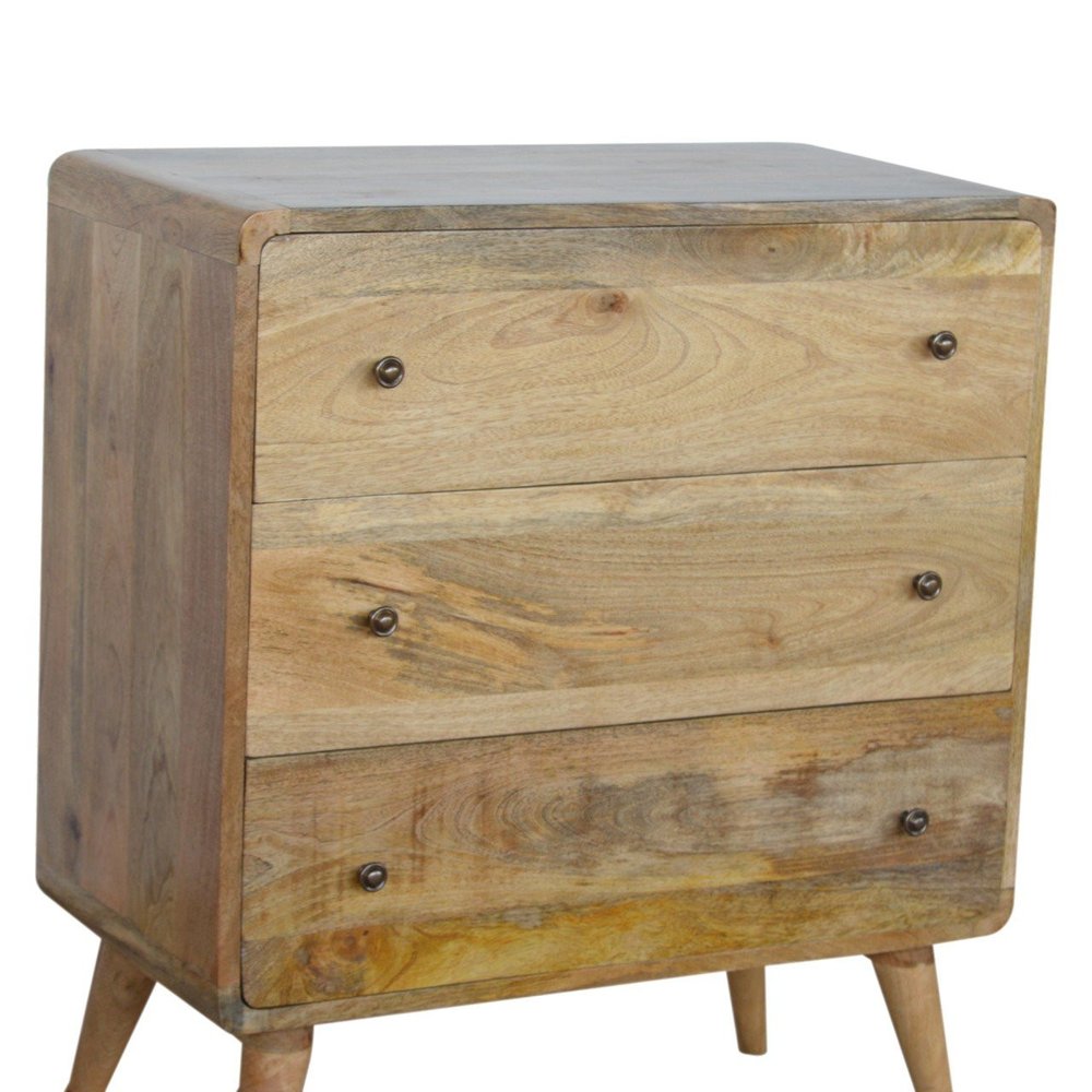 28" Brown Solid Wood Three Drawer Sideboard