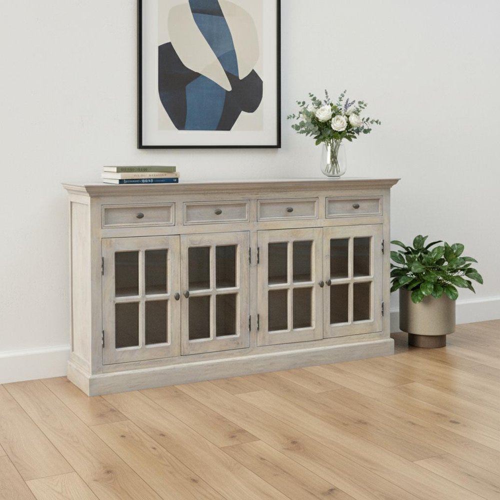 65" Brown Solid Wood Four Drawer Sideboard