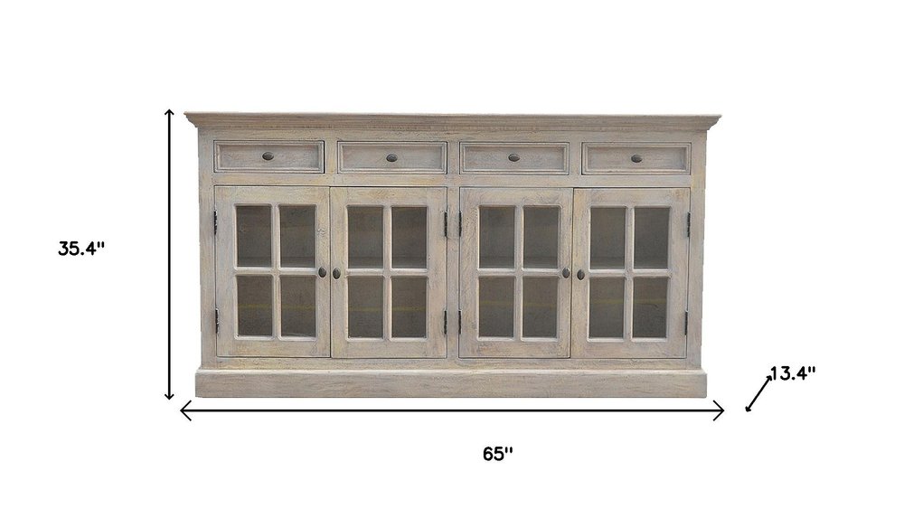 65" Brown Solid Wood Four Drawer Sideboard