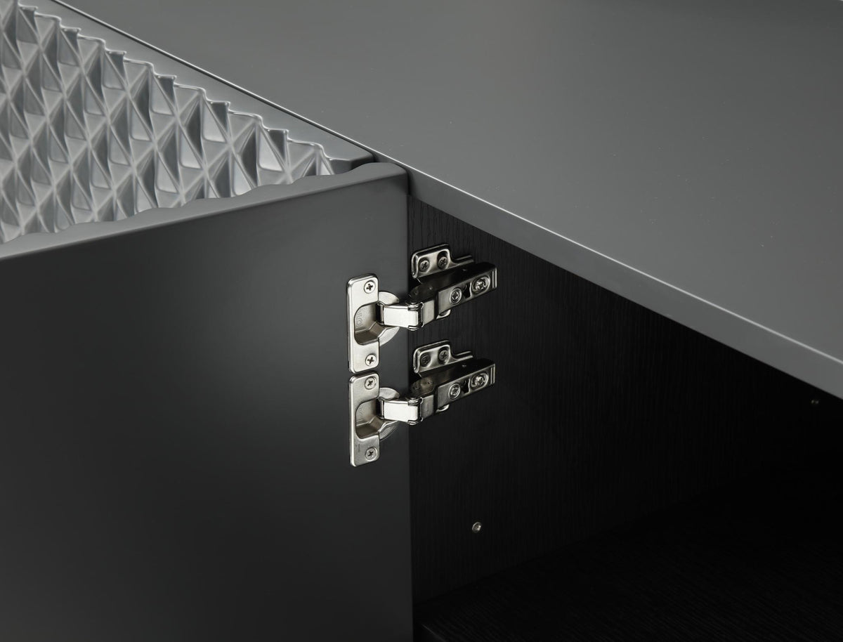 94" Dark Gray Wood Carved Geometric Sideboard With Four Doors