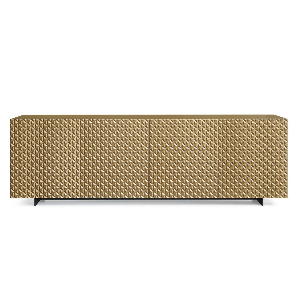 94" Gold Wood Carved Geometric Sideboard With Four Doors