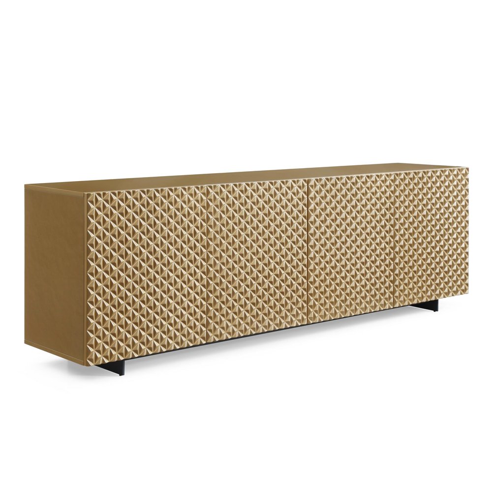 94" Gold Wood Carved Geometric Sideboard With Four Doors