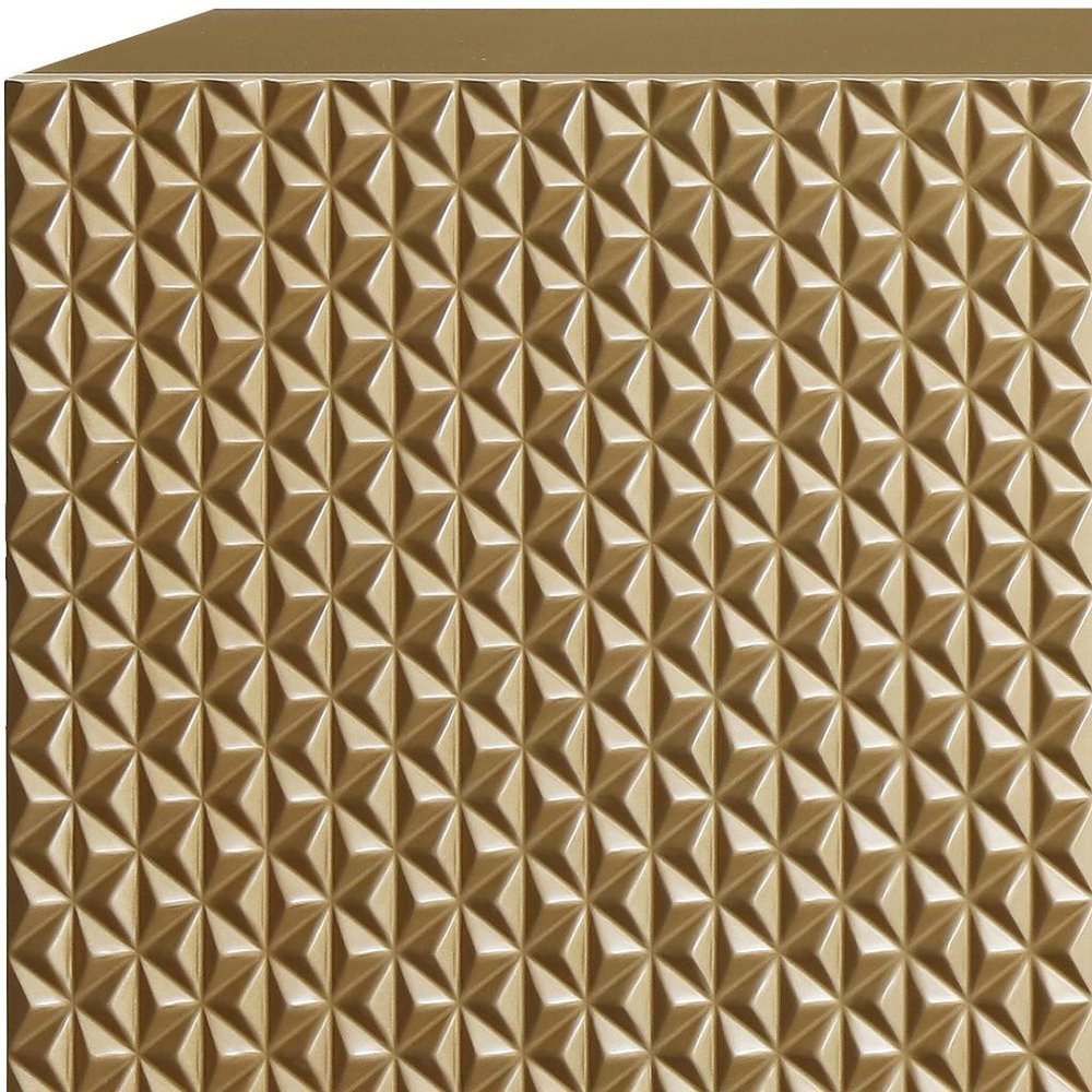 94" Gold Wood Carved Geometric Sideboard With Four Doors