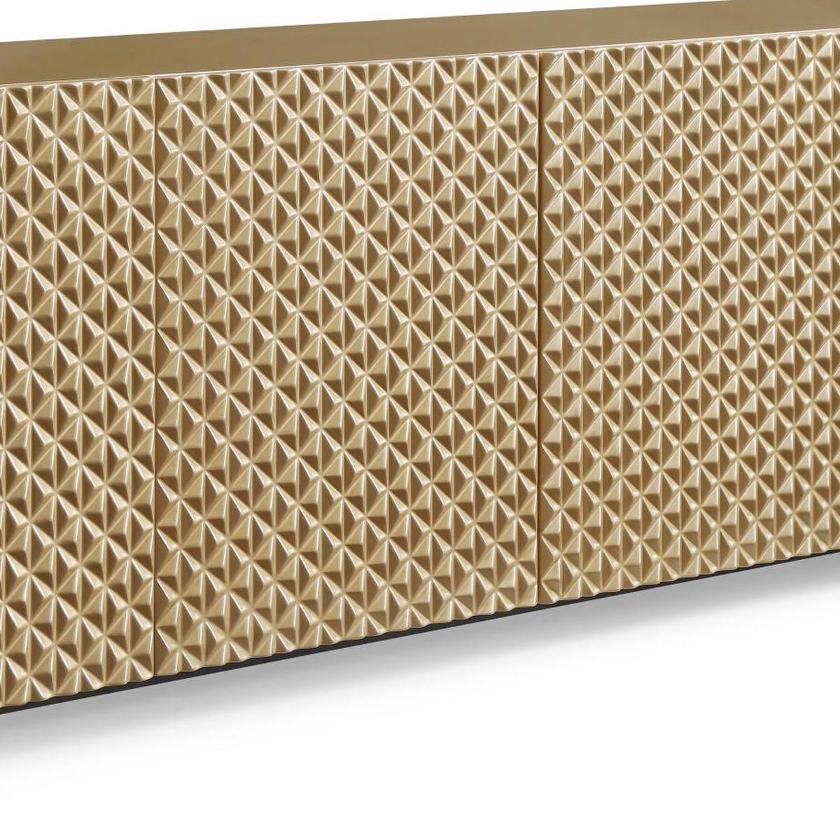 94" Gold Wood Carved Geometric Sideboard With Four Doors