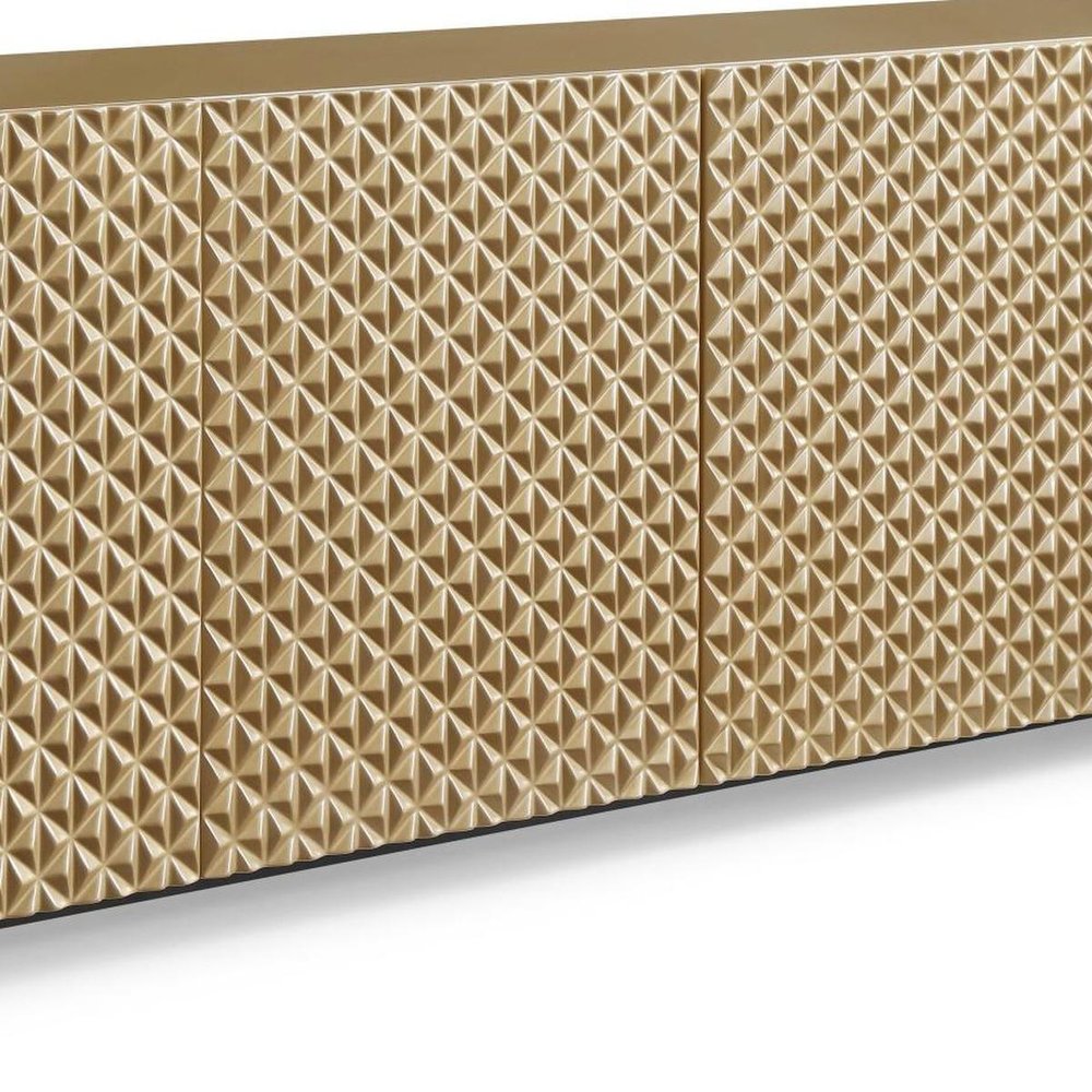 94" Gold Wood Carved Geometric Sideboard With Four Doors