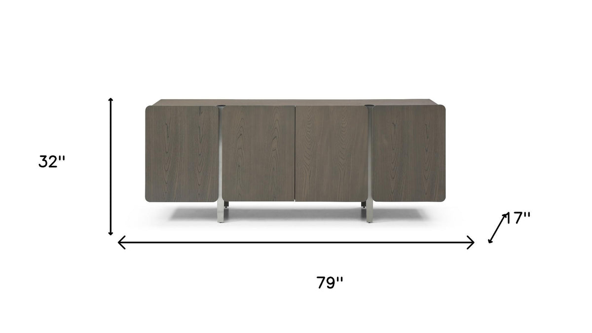 79" Light Gray Wood Sideboard With Four Doors