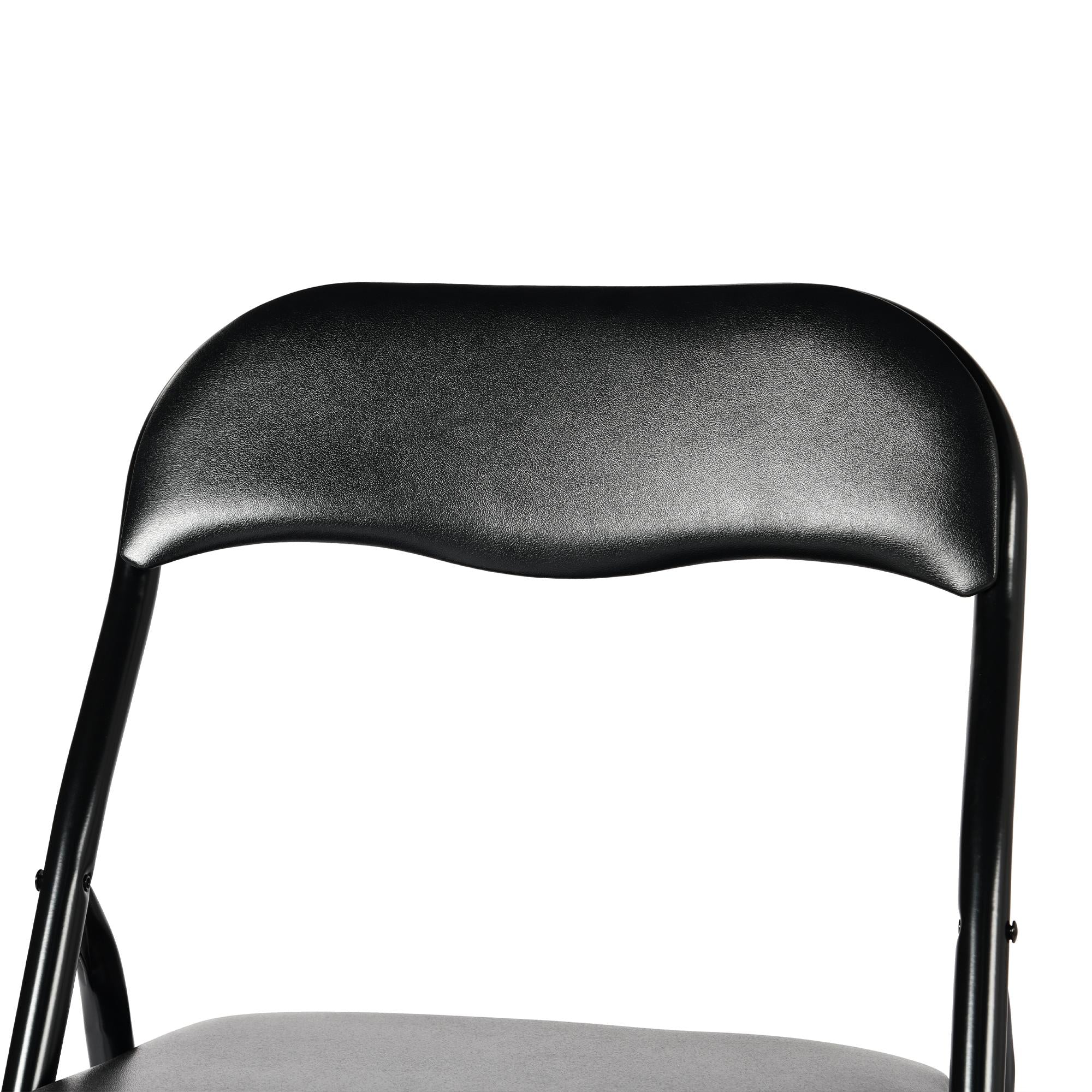 Set of Two Black Faux Leather and Steel Folding Chairs