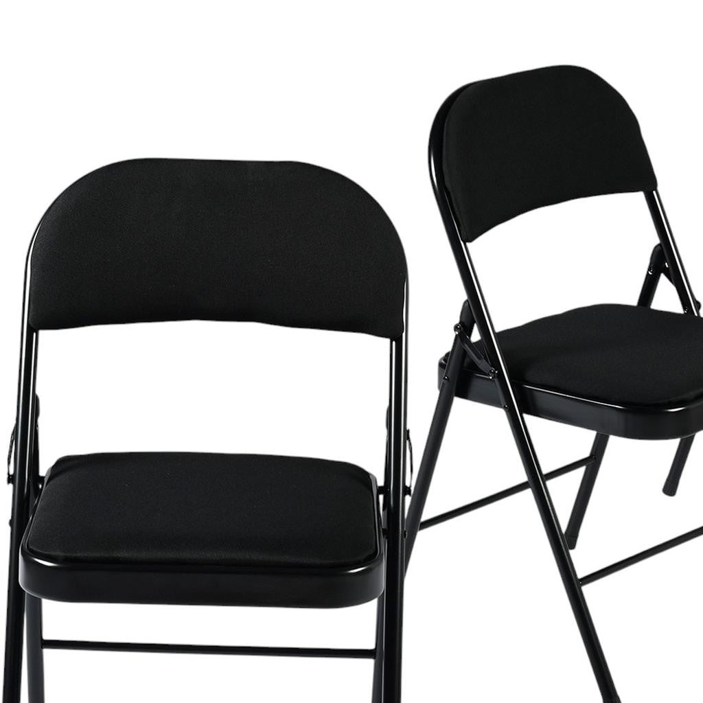 Set of Four Black Faux Leather and Steel Folding Chairs