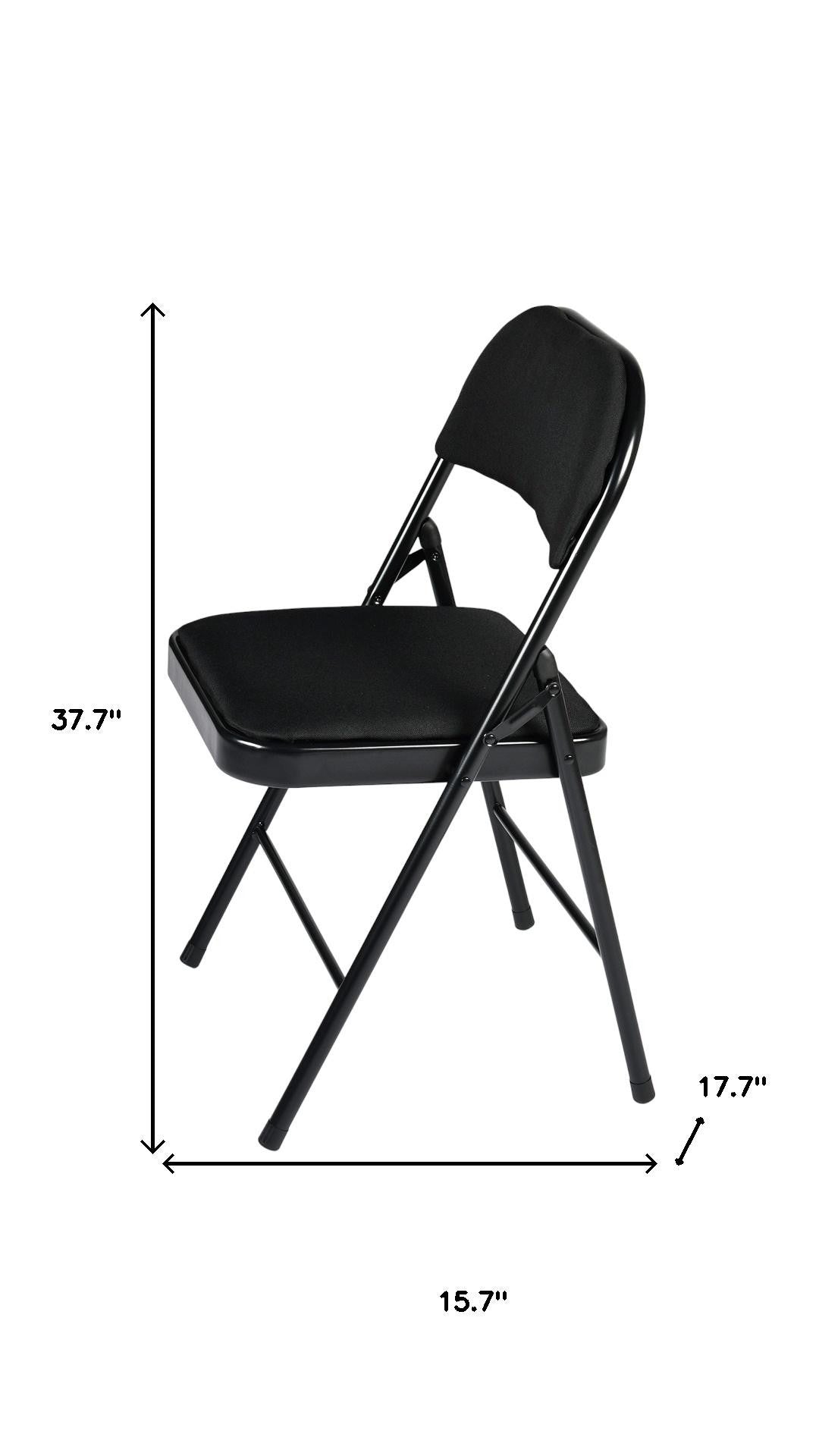 Set of Four Black Faux Leather and Steel Folding Chairs