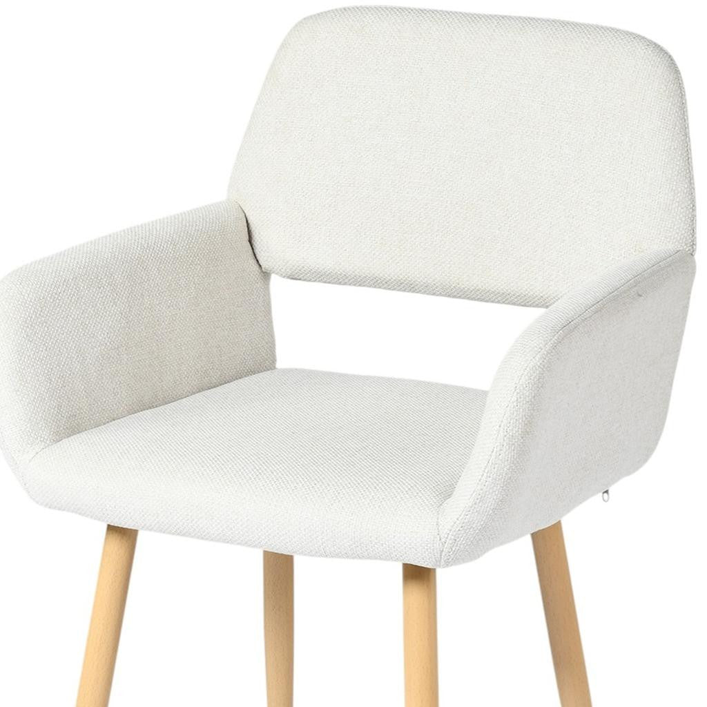 Set of Two Beige and Oak Fabric and Steel Dining Arm Chairs