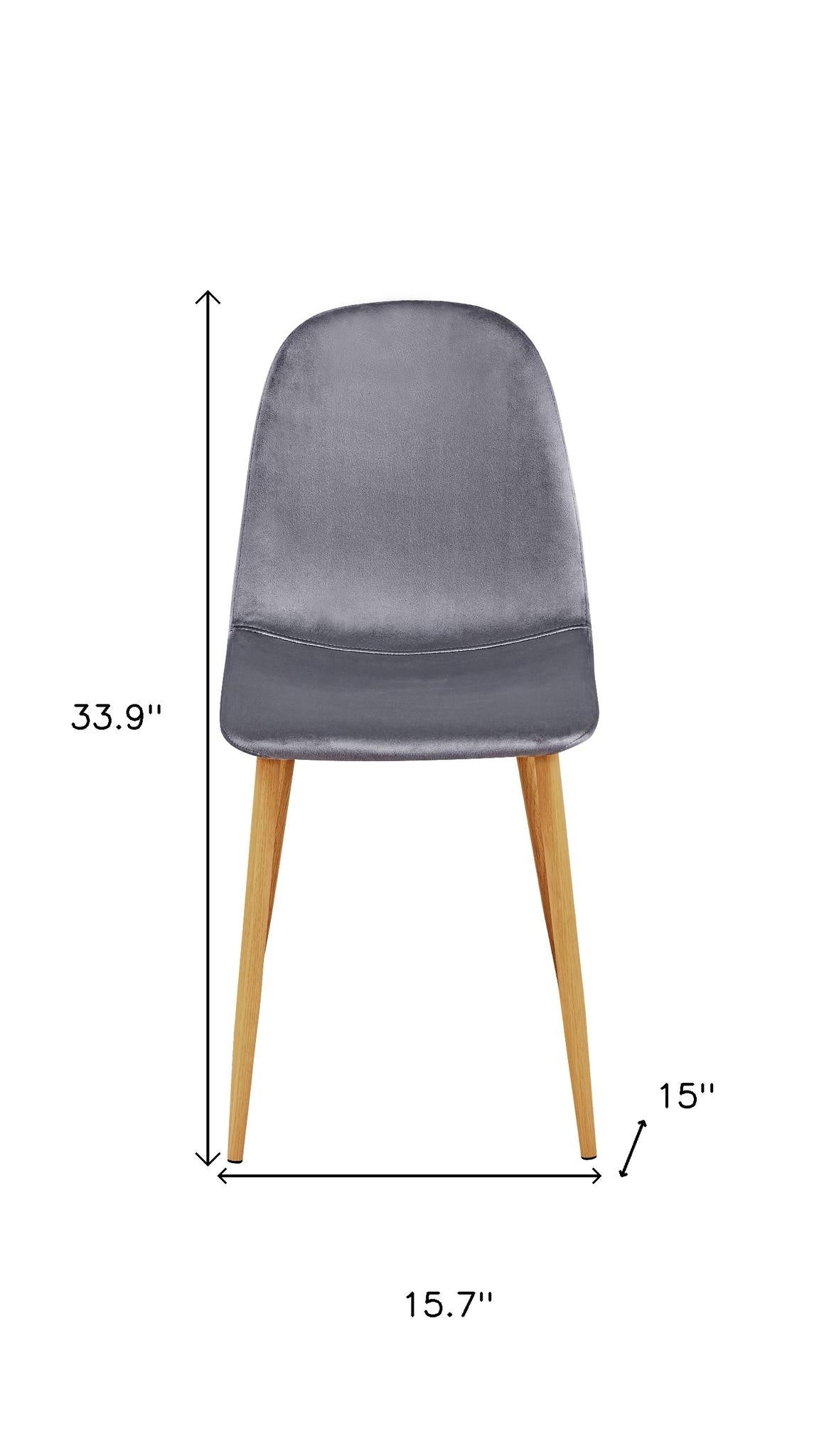 Set of Four Gray and Oak Velvet and Steel Dining Side Chairs