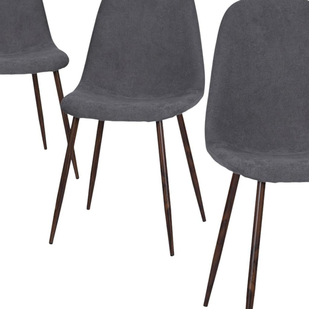 Set of Four Gray and Brown Fabric and Steel Dining Side Chairs