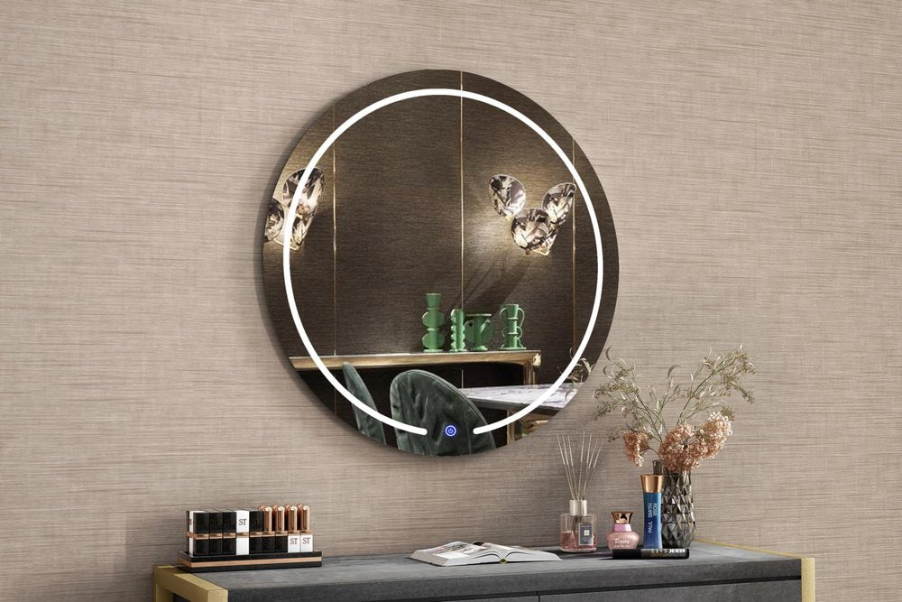 39" Clear Round Lighted Frameless Bathroom Vanity Mirror