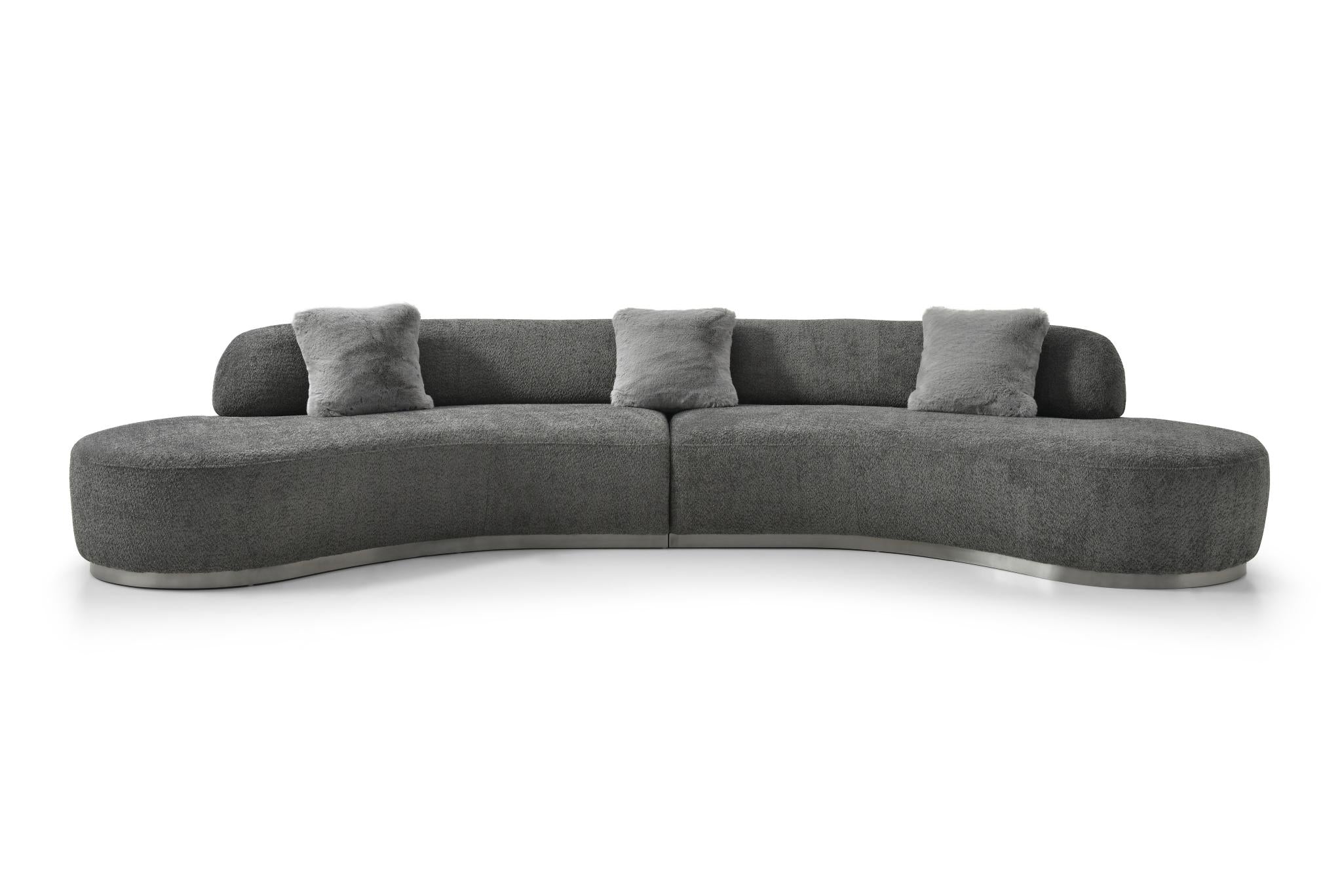 150" Dark Gray Boucle Curved Sofa With Toss Pillows