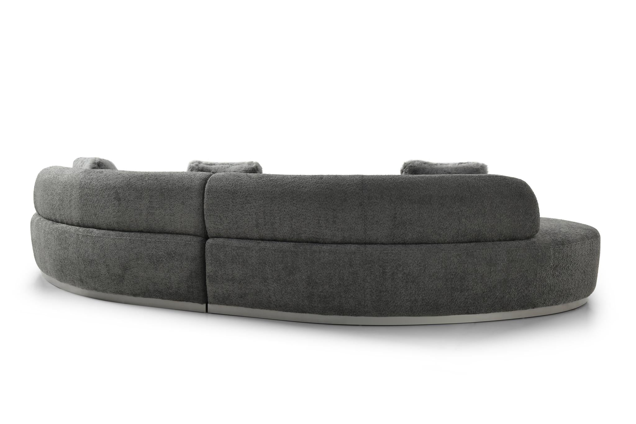 150" Dark Gray Boucle Curved Sofa With Toss Pillows