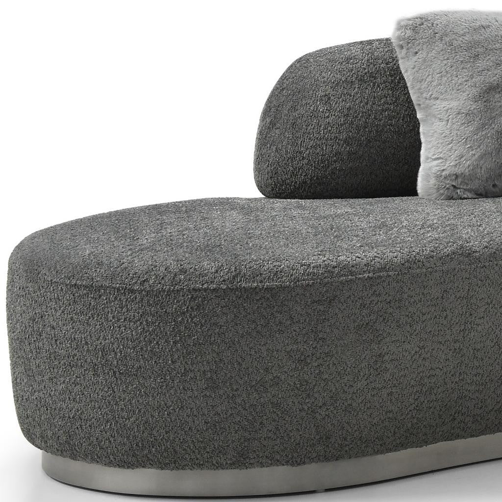 150" Dark Gray Boucle Curved Sofa With Toss Pillows