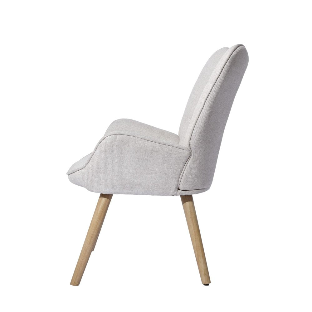 23" Beige and Natural Tufted Chenille and Solid Wood Wingback Chair