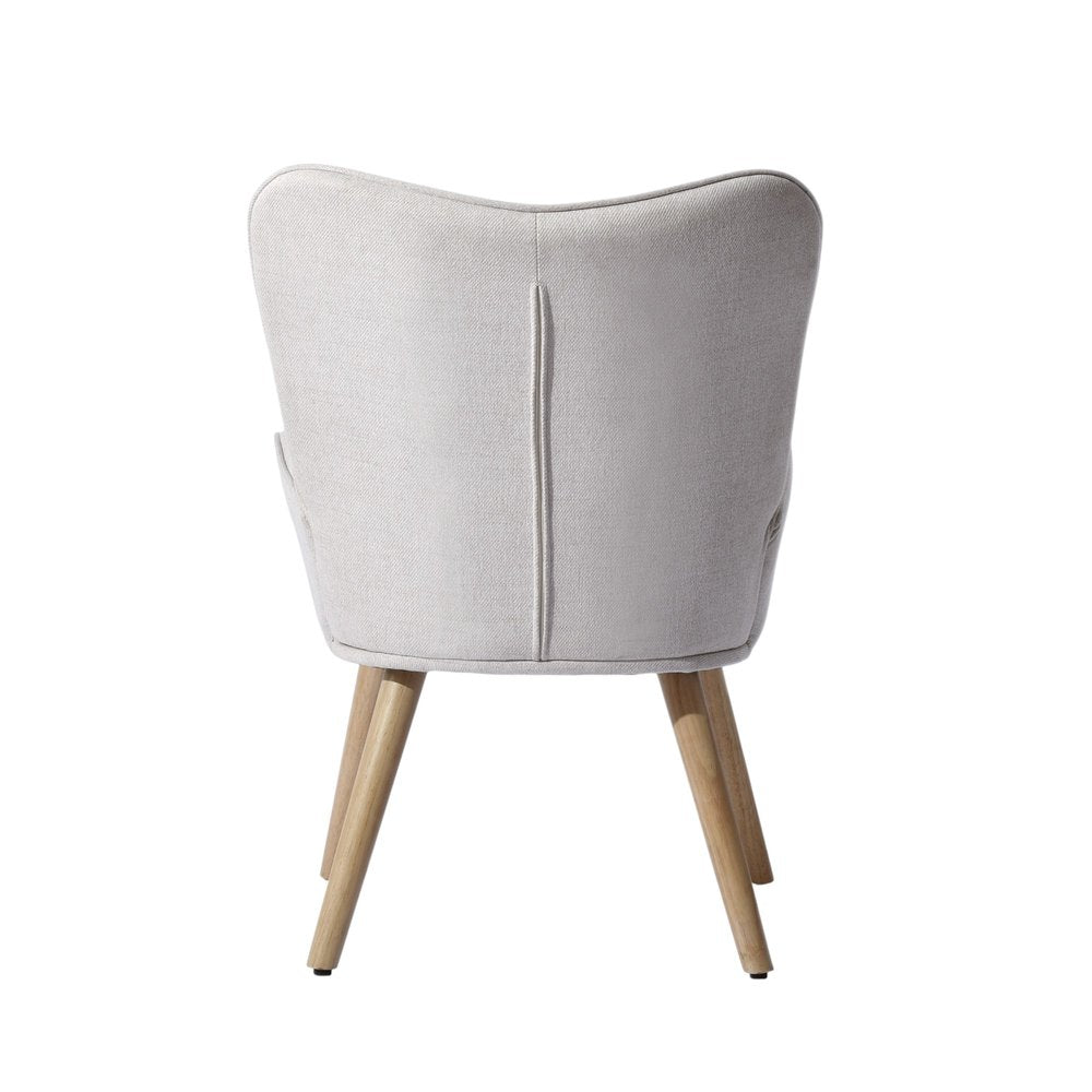 23" Beige and Natural Tufted Chenille and Solid Wood Wingback Chair