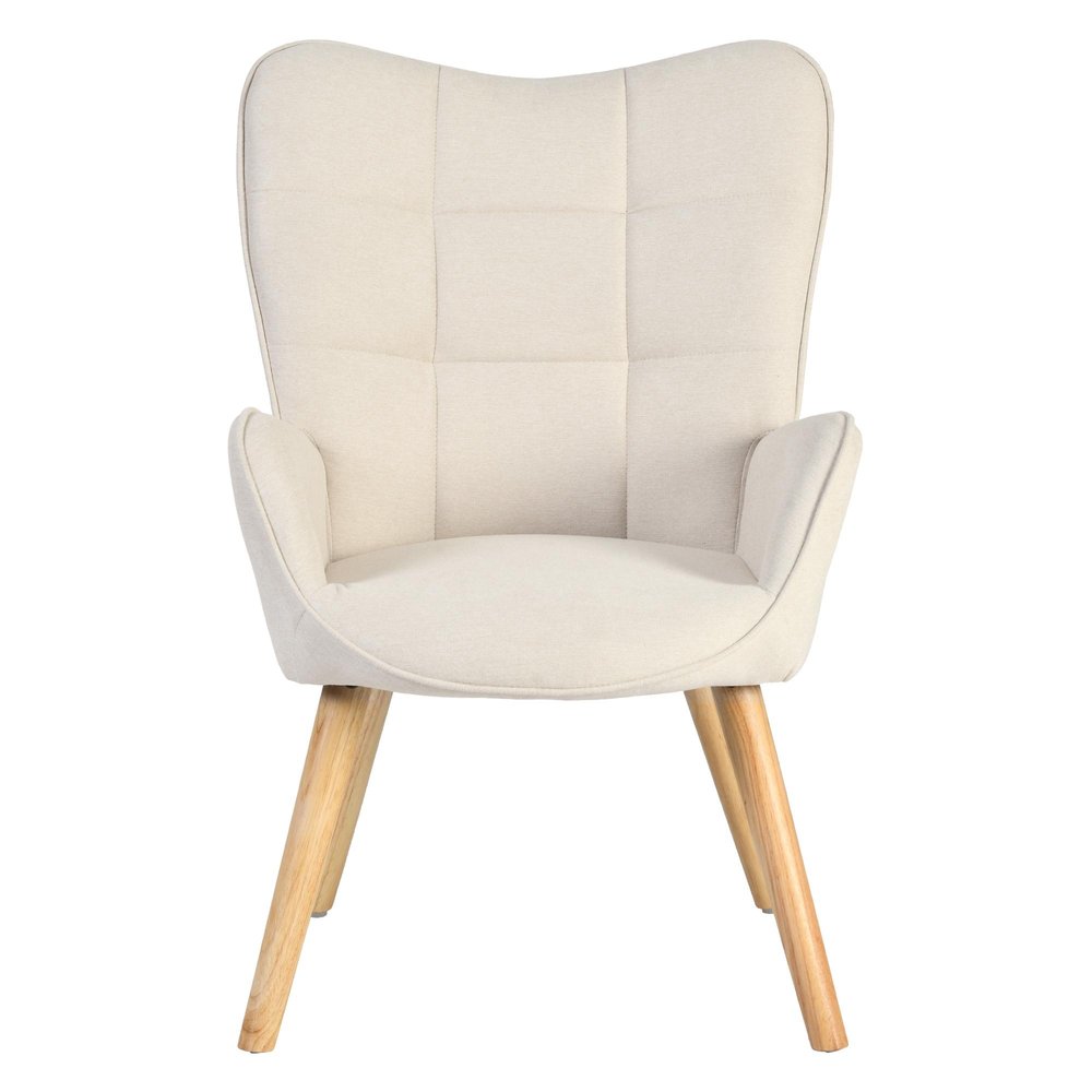 23" Beige and Natural Tufted Chenille and Solid Wood Wingback Chair