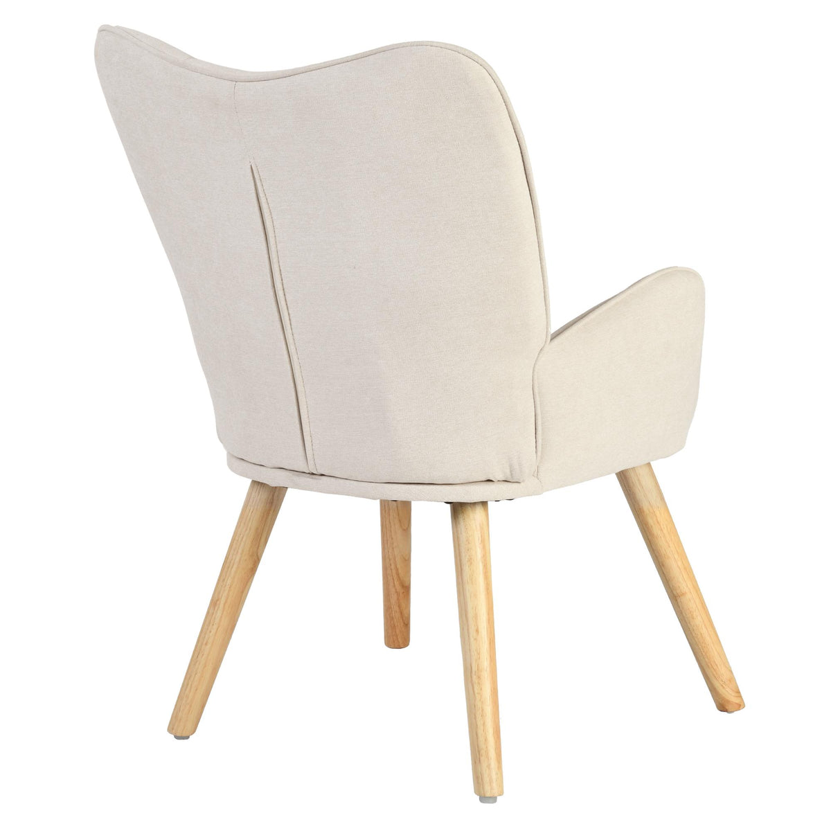 23" Beige and Natural Tufted Chenille and Solid Wood Wingback Chair