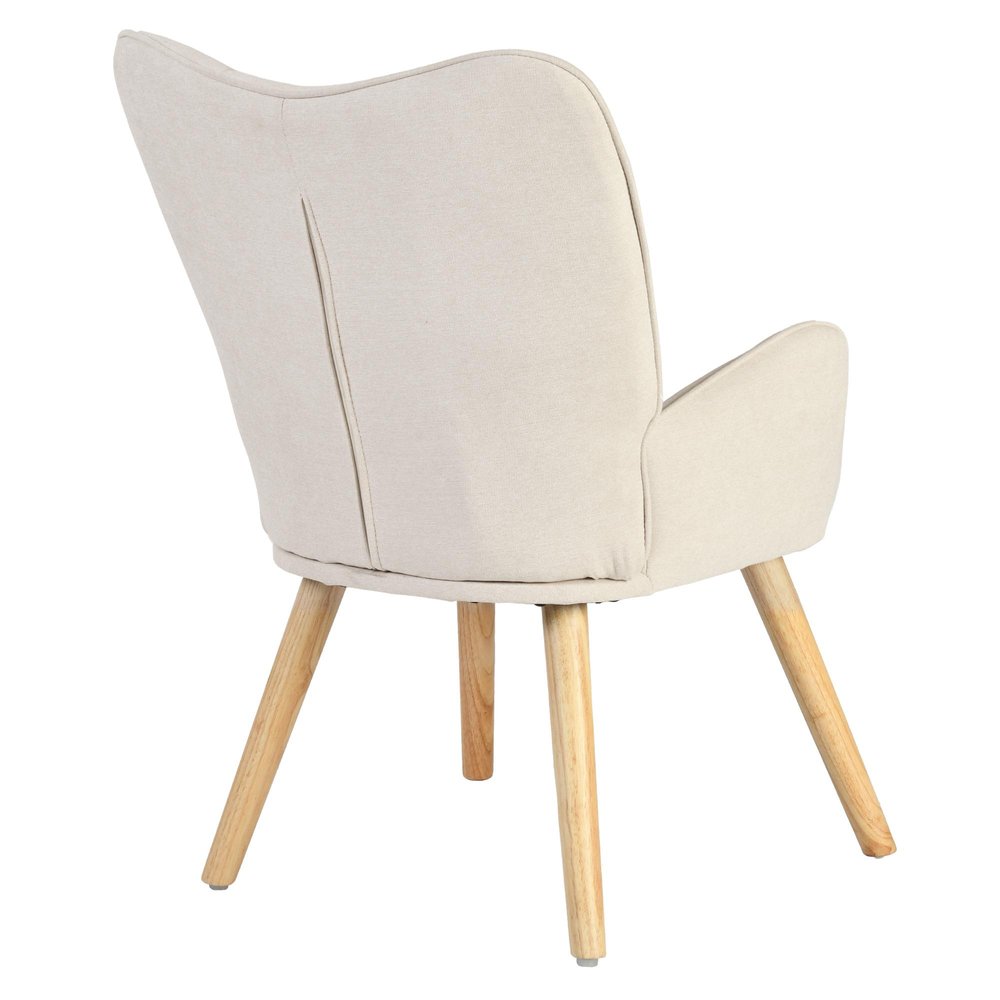 23" Beige and Natural Tufted Chenille and Solid Wood Wingback Chair