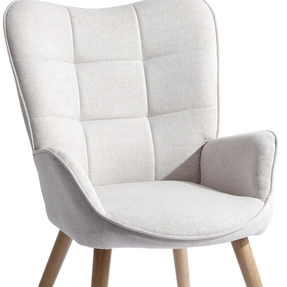 23" Beige and Natural Tufted Chenille and Solid Wood Wingback Chair