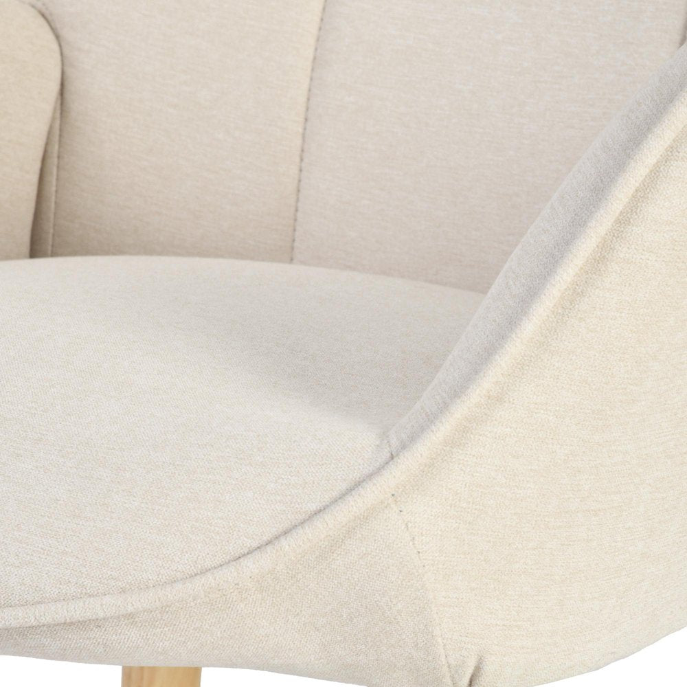 23" Beige and Natural Tufted Chenille and Solid Wood Wingback Chair