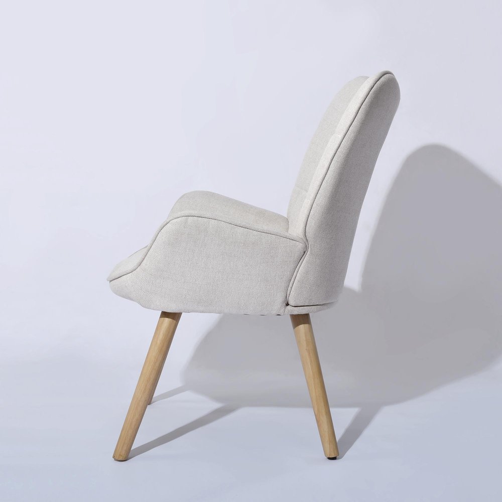 23" Beige and Natural Tufted Chenille and Solid Wood Wingback Chair