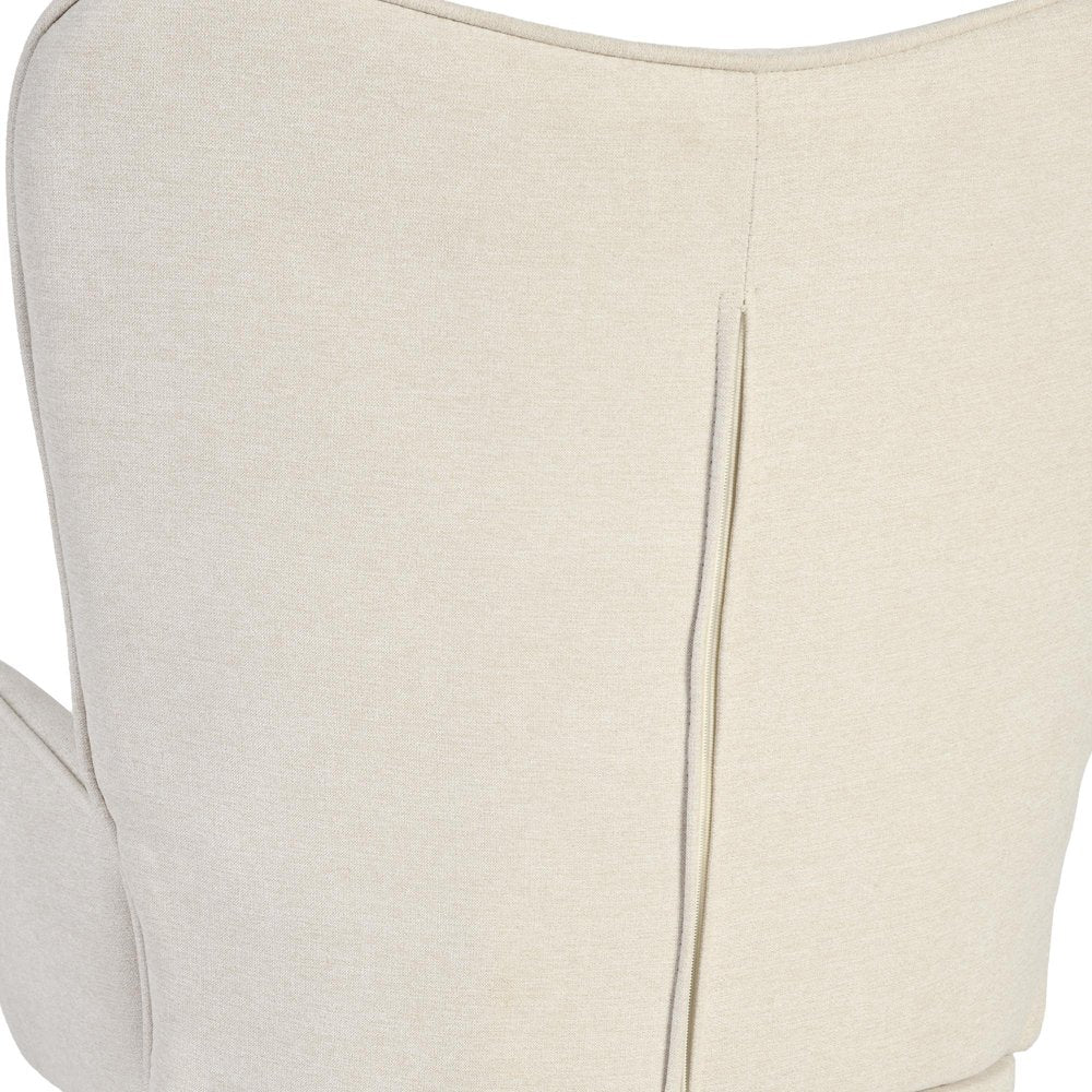 23" Beige and Natural Tufted Chenille and Solid Wood Wingback Chair