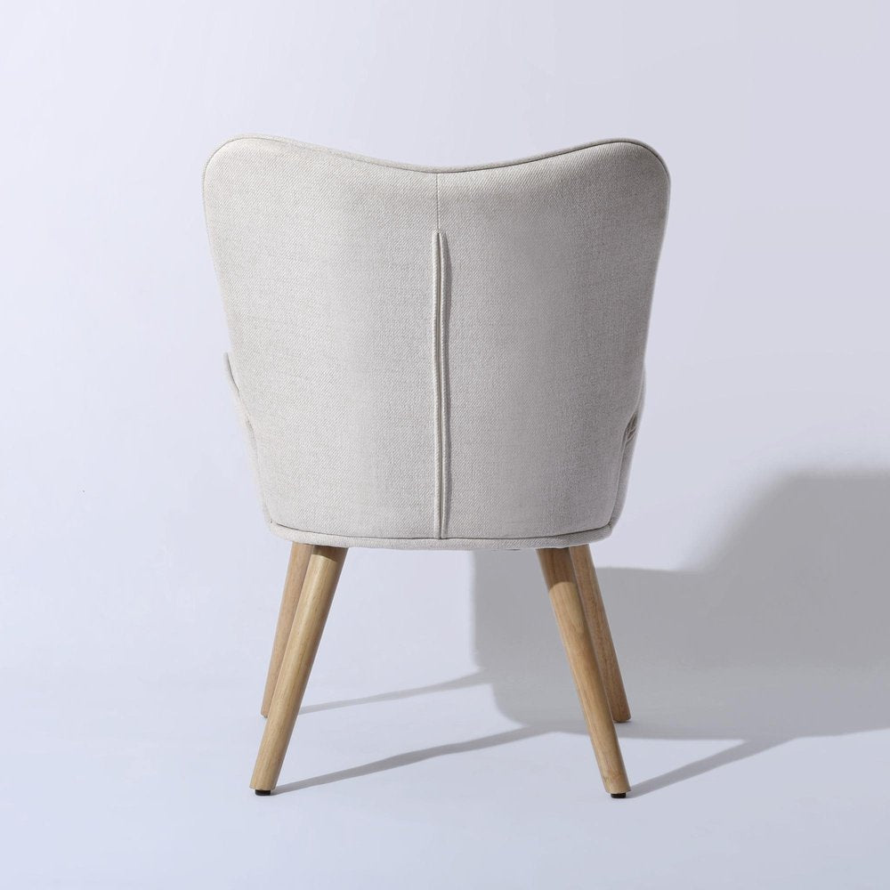 23" Beige and Natural Tufted Chenille and Solid Wood Wingback Chair