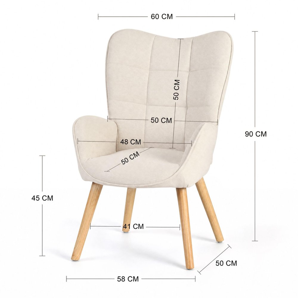 23" Beige and Natural Tufted Chenille and Solid Wood Wingback Chair