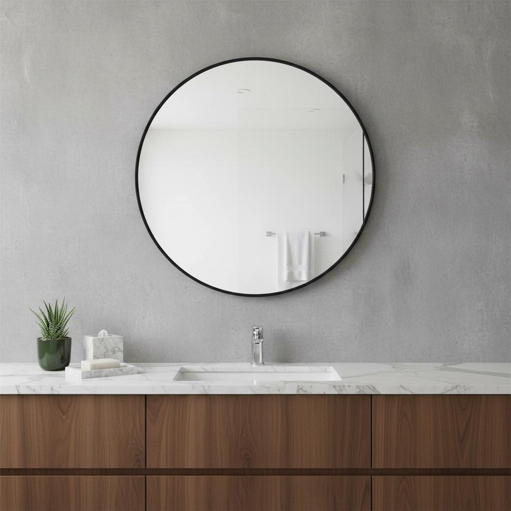 20" Black Metal Round Framed Bathroom Vanity Mirror