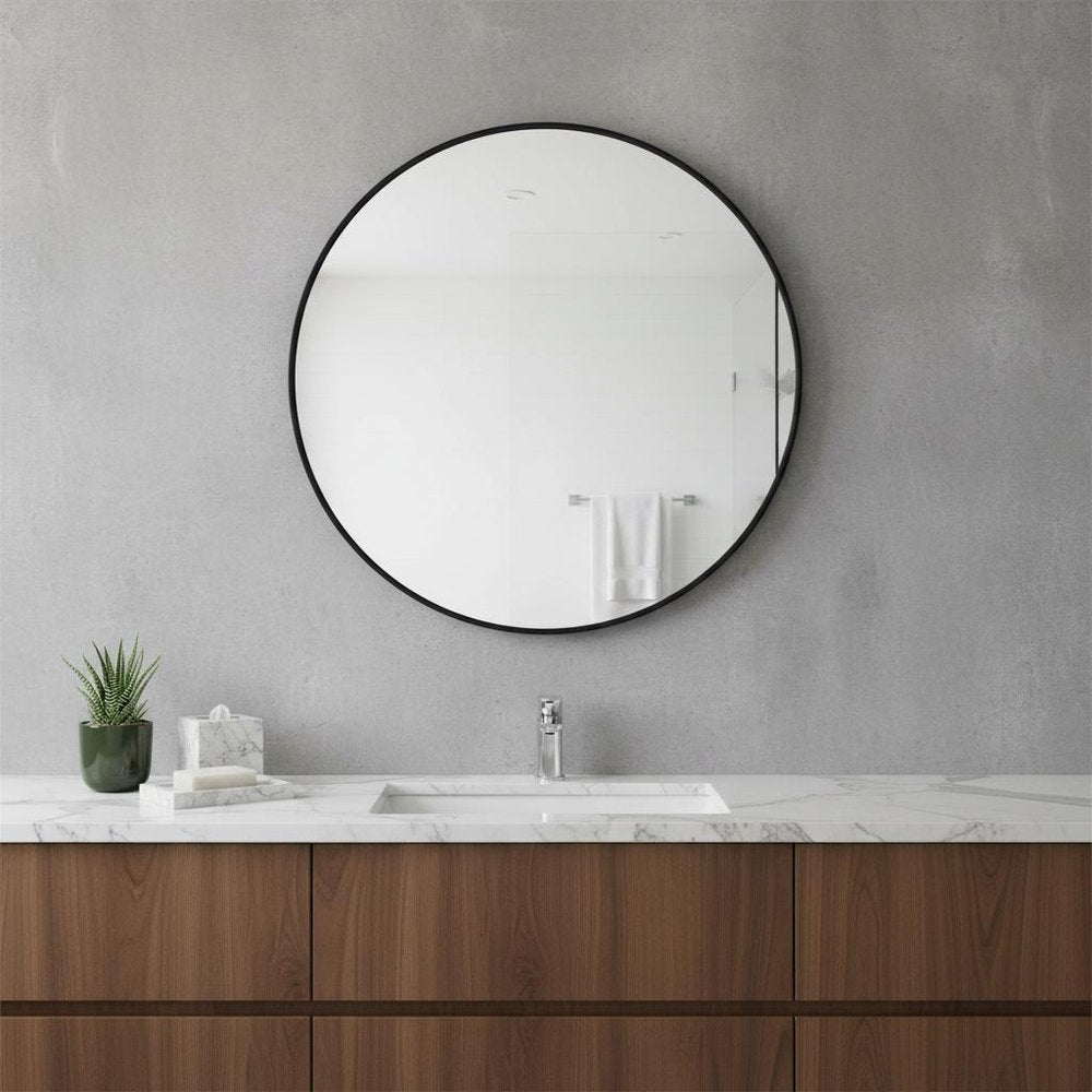 20" Black Metal Round Framed Bathroom Vanity Mirror
