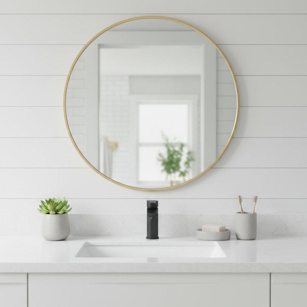 20" Black Metal Round Framed Bathroom Vanity Mirror