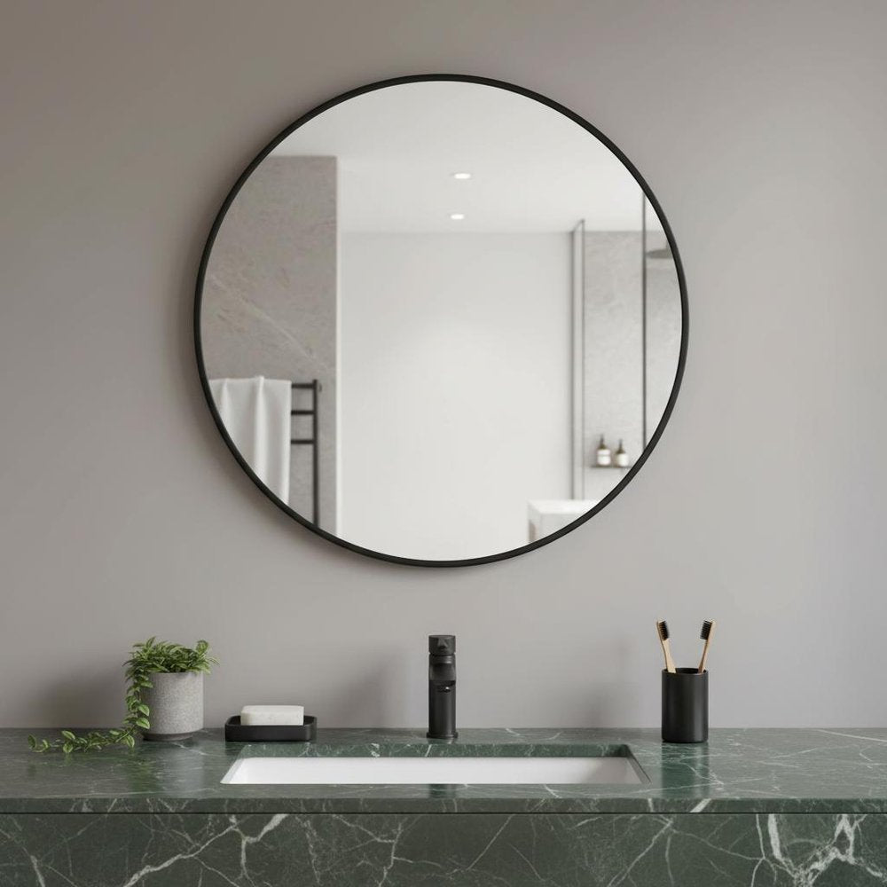 24" Black Metal Round Framed Bathroom Vanity Mirror