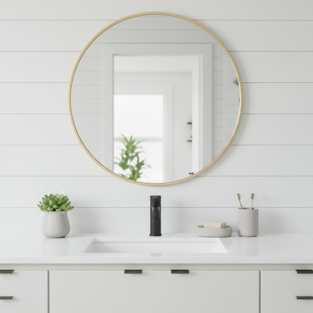 24" Gold Metal Round Framed Bathroom Vanity Mirror