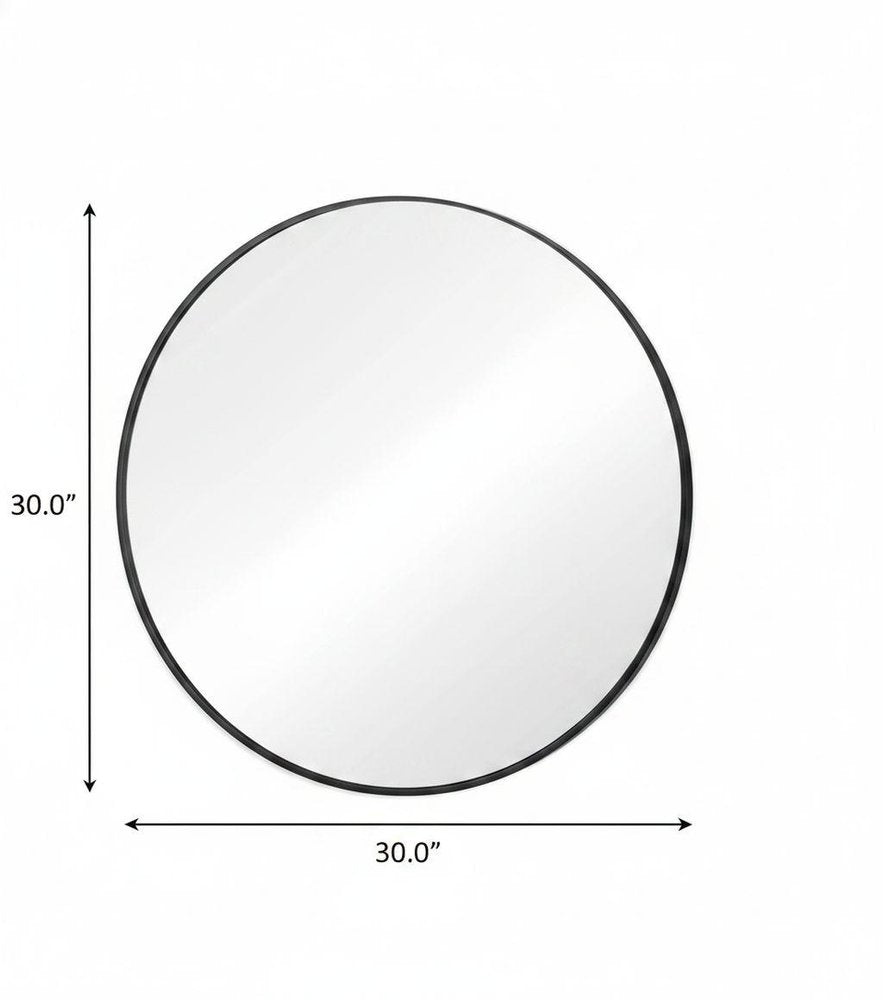30" Black Metal Round Framed Bathroom Vanity Mirror